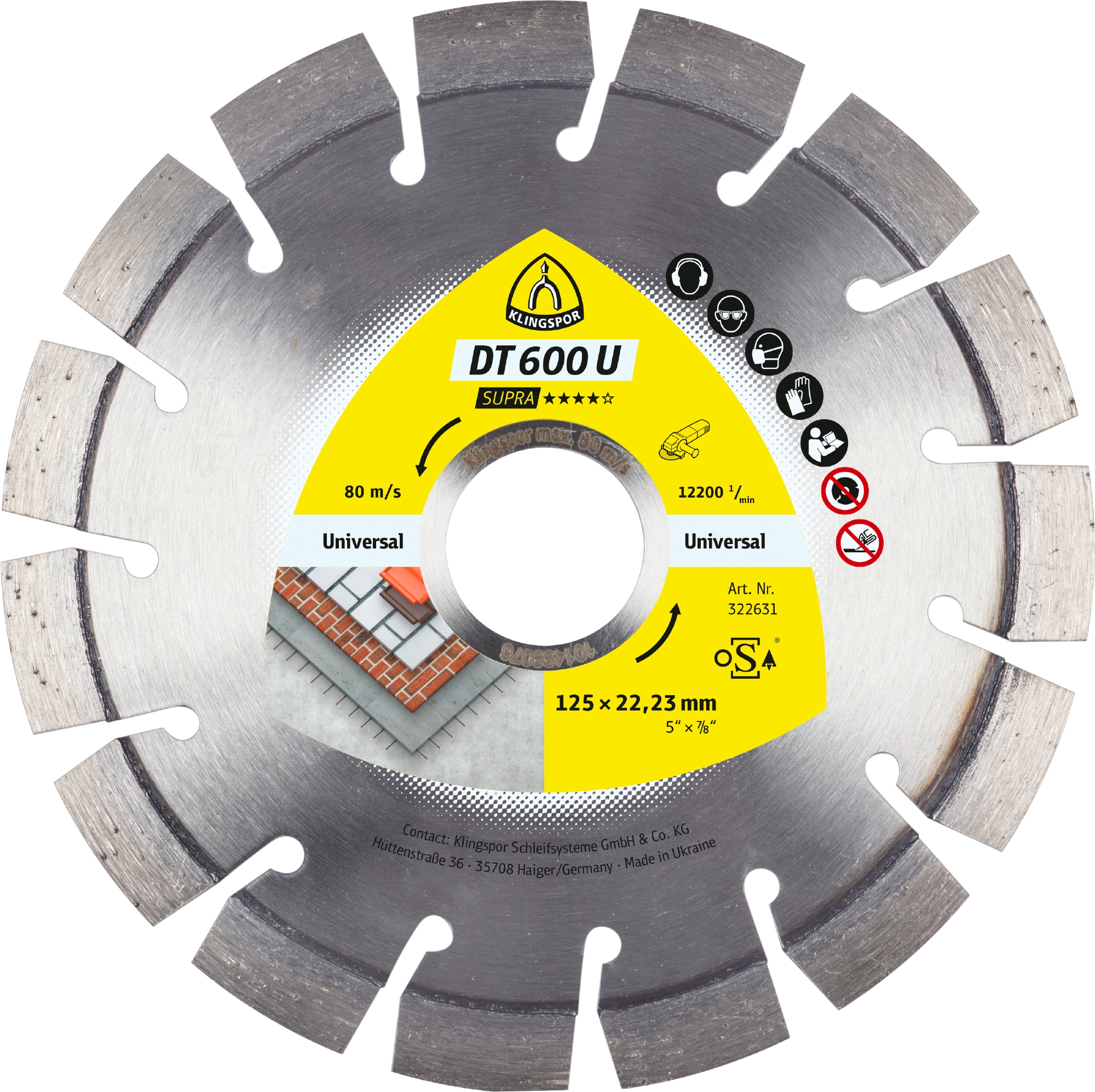 DT 600 U Diamanttrennscheiben, 125 x 2,4 x 22,23 mm 15 Segmente 20 x 2,4 x 9 mm, Kurzverzahnung