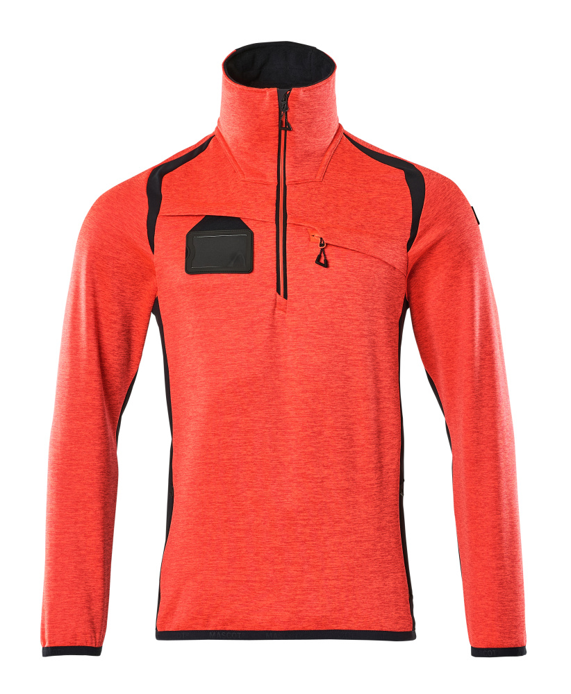 Fleecepullover mit kurzem Reißverschluss Microfleecejacke Größe 2XL, Hi-vis rot/schwarzblau