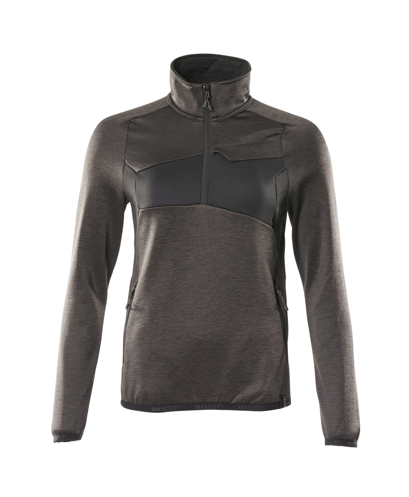 Fleecepullover mit kurzem Zipper, Damen Microfleecejacke Größe 2XL, dunkelanthrazit/schwarz