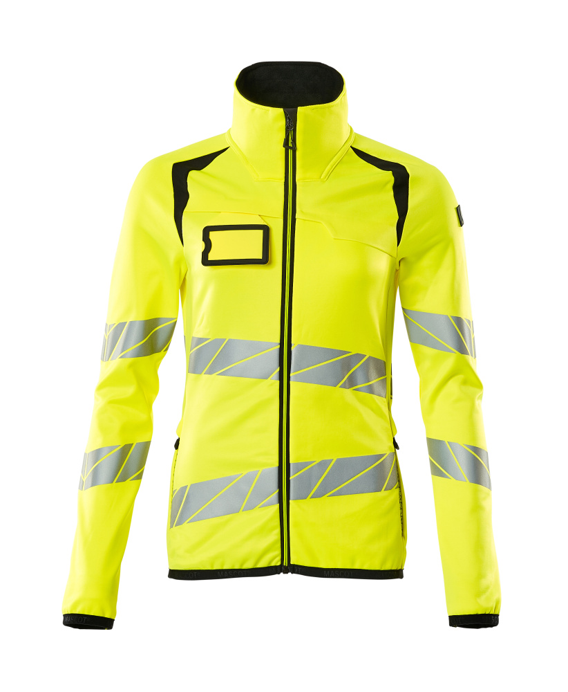 Fleecepullover mit Reißverschluss, Damen Microfleecejacke Multisafe Größe 2XL, hi-vis gelb/schwarz