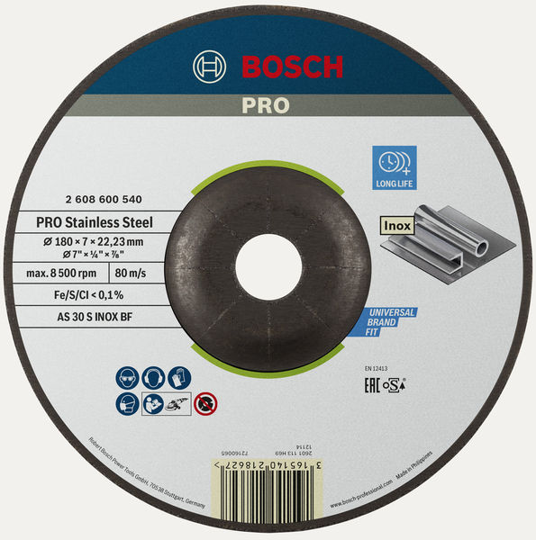 PRO Stainless Steel Schruppscheibe, 180 x 6 x 22,23 mm