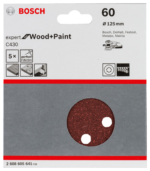 Schleifblatt C430, 125 mm, 60, 8 Löcher, Klett, 5er-Pack