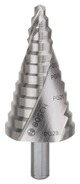 Stufenbohrer HSS, für Kabelverschraubungen, 6 - 37 mm, 10 mm, 93 mm, 12 Stufen