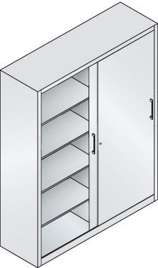 Schiebetürenschrank B1600xT500xH1950 mm RAL 7035, 8 Fachböden mit Mitteltrennwand CP