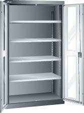 Flügeltürenschrank B1100xT641xH1950mm RAL 5012,Sichtfenstertür 4 Böden