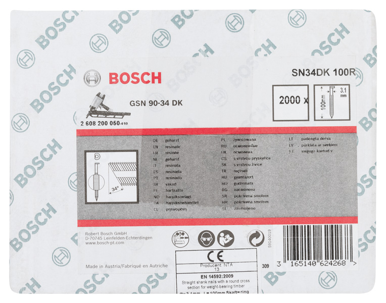 D-Kopf Streifennagel SN34DK 100R, 3,1 mm, 100 mm, blank, 2000 Stk.