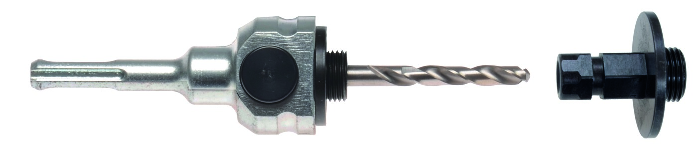 Adapter Schnellwechsel SDS-plus mit 2 Verbindungsstücken und HSS 105 mm Zentrierbohrer für BI-Metall Lochsägen