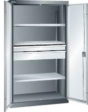 Flügeltürenschrank B1100xT641xH1950mm RAL 5012,Vollblechtür 3 Böden,2 Schubladen