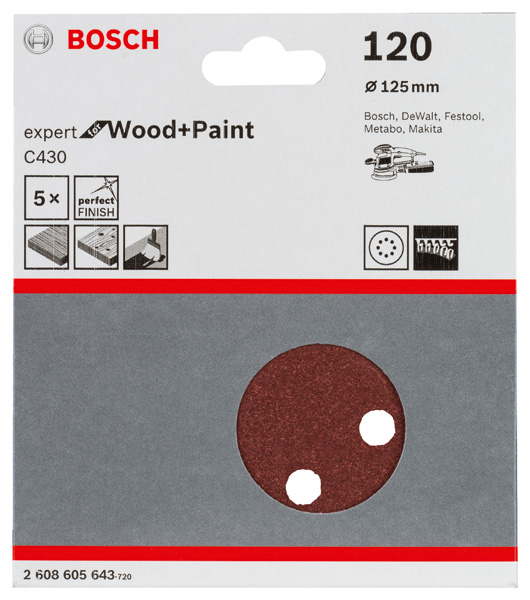 Schleifblatt C430, 125 mm, 120, 8 Löcher, Klett, 5er-Pack