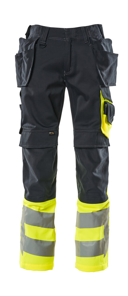 Hose mit Hängetaschen Hose Größe 76C46, schwarzblau/hi-vis gelb