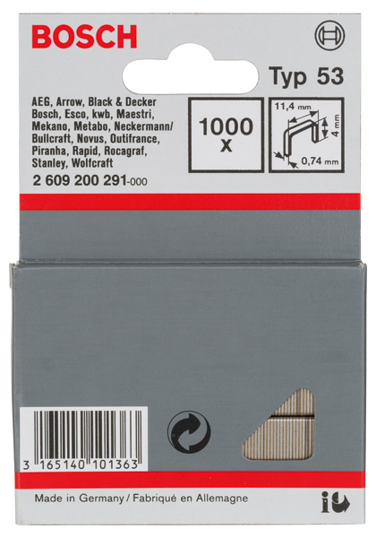 Feindrahtklammer Typ 53, 11,4 x 0,74 x 4 mm, 1000er-Pack