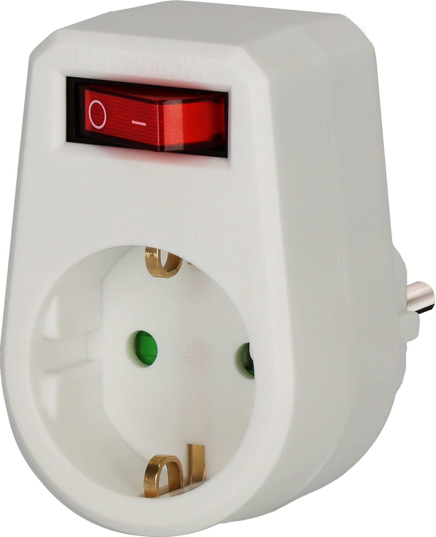 Adapterstecker Schutzkontakt mit Schalter, 120 Stück im Display