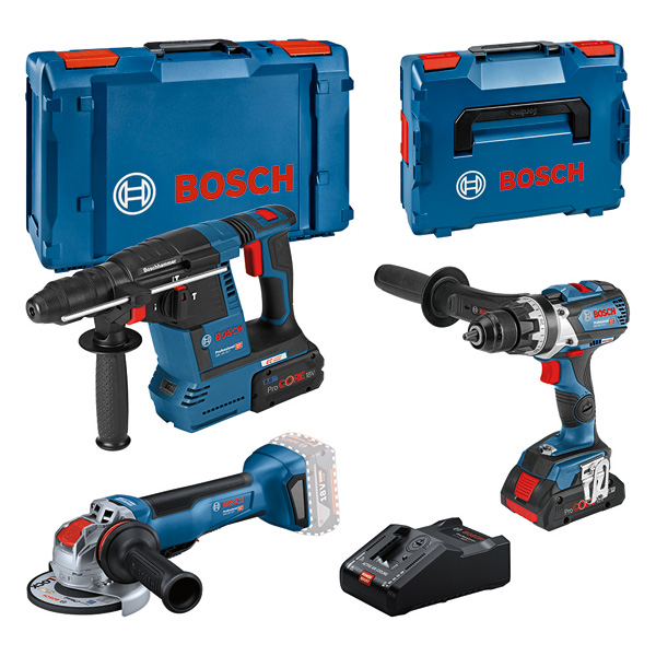 Combo Kit Set, 3 18V-Werkzeuge: GSR 18V-110C, GWX 18V-10 P, GBH 18V-26F, 2x Akku