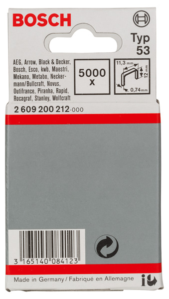 Feindrahtklammer Typ 53, 11,4 x 0,74 x 12 mm, 5000er-Pack