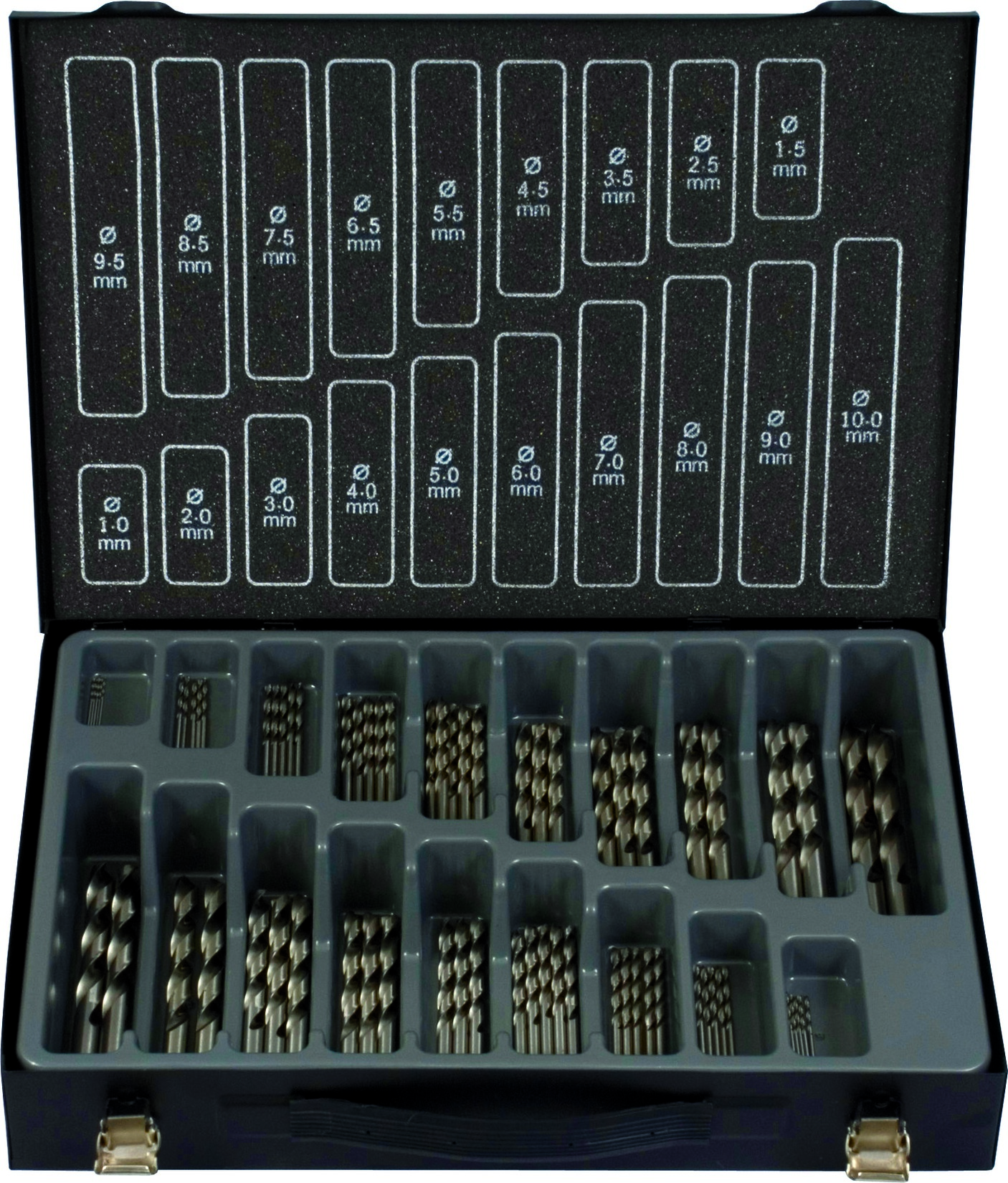 Bohrer-Magazin HSS-Co ECO 70tlg bestehend aus: je 5 Stück: 1,0 - 5,0 mm je 3 Stück: 5,5 - 7,5 mm je 2 Stück 8,0 - 10,0 mm