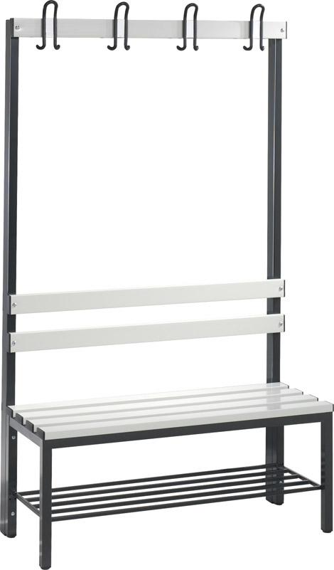 Garderobenbank einseitig B1000xT403xH1710 mm RAL 7021/Kst.-Leisten mit Schuhrost, 4 Füße CP