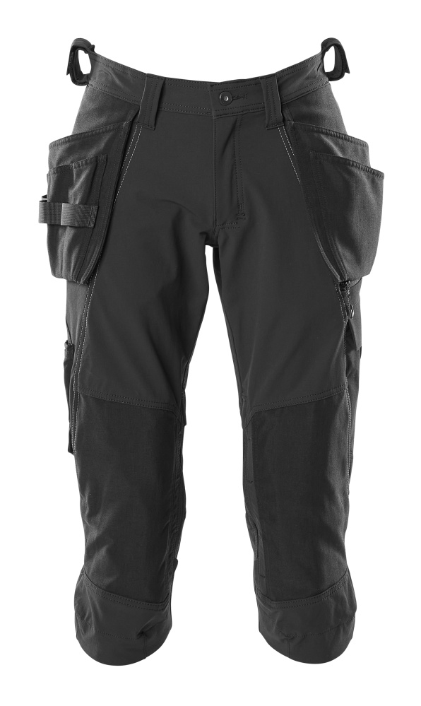 Dreiviertel-Hose, Hängetaschen, Stretch Handwerker-Dreiviertel-Hose Größe C44, schwarz