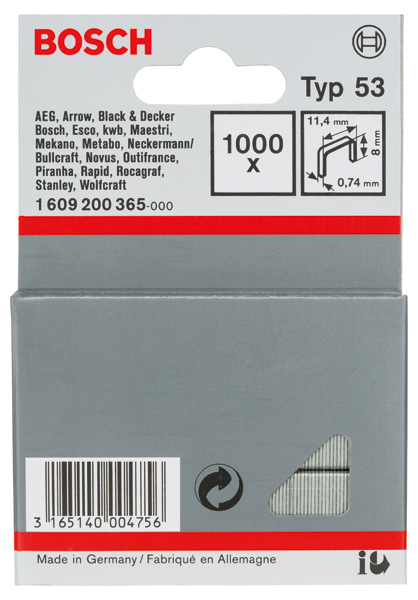 Feindrahtklammer Typ 53, 11,4 x 0,74 x 8 mm, 1000er-Pack