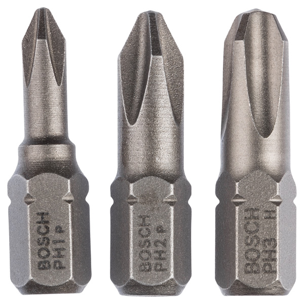 Schrauberbit-Set, Extra Hard, 3-tlg., PH1, PH2, PH3, 25 mm
