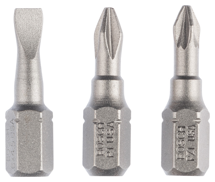 Schrauberbit-Set Extra-Hart (gemischt), 3-teilig, S 0,6x4,5, PH1, PZ1, 25 mm