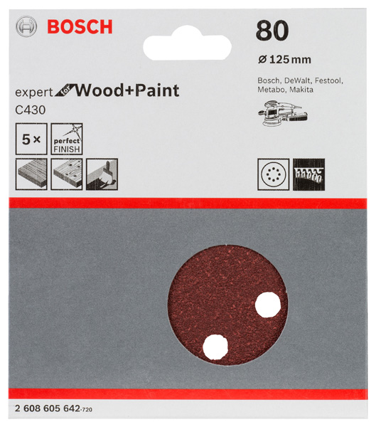 Schleifblatt C430, 125 mm, 80, 8 Löcher, Klett, 5er-Pack