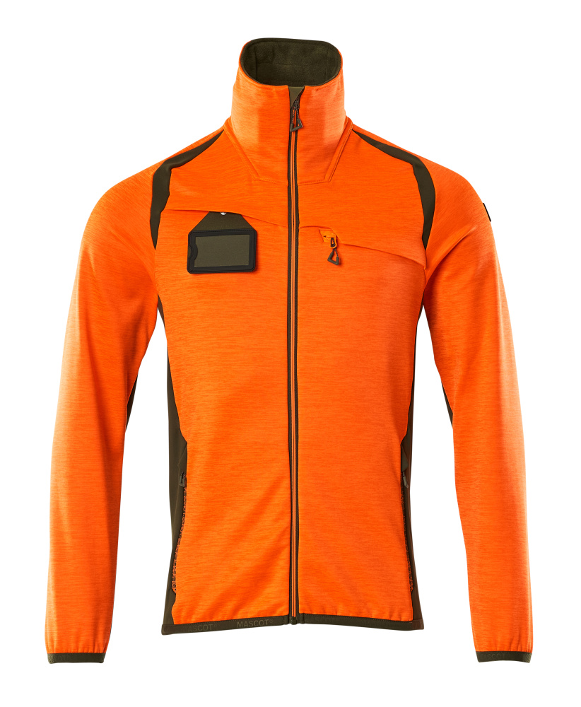 Fleecepullover mit Reißverschluss Microfleecejacke Größe 2XL, hi-vis orange/moosgrün
