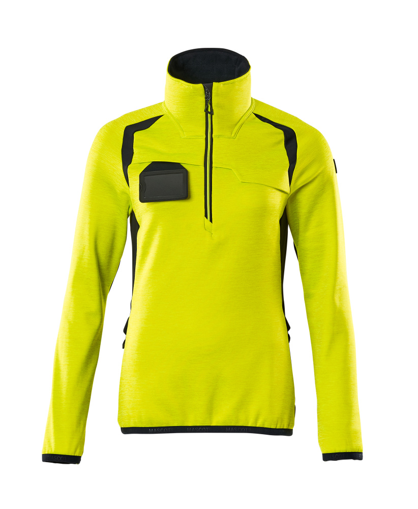 Fleecepullover mit kurzem Zipper, Damen Microfleecejacke Größe 2XL, hi-vis gelb/schwarzblau