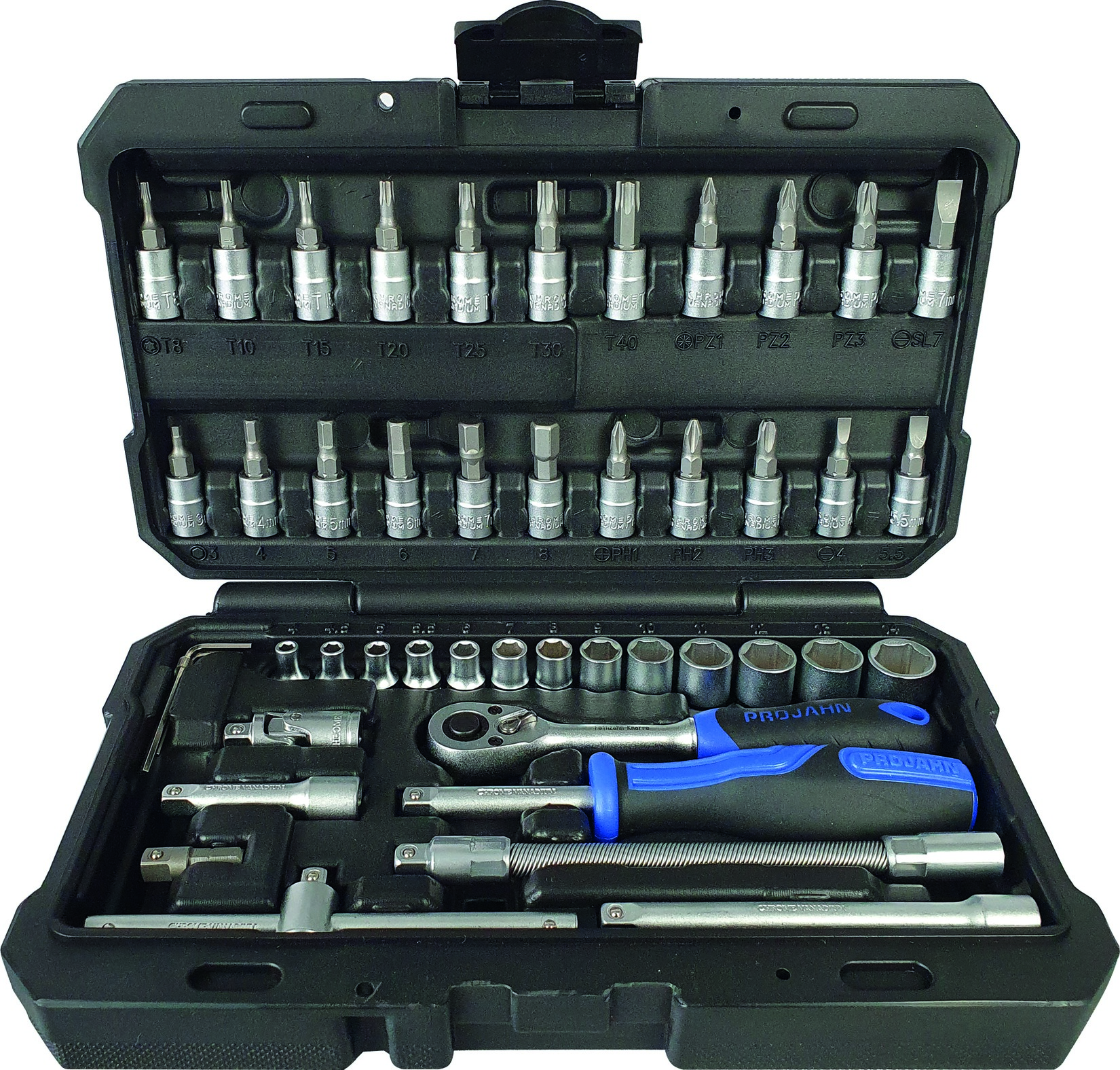 1/4" Steckschluessel Satz 46tlg proficraft, 48 Zahn Knarre
