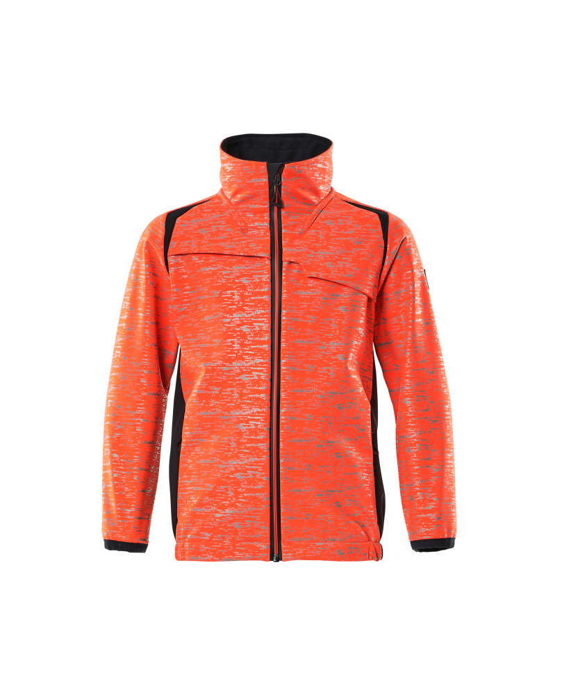 Soft Shell Jacke, Kinder, Reflexeffekte Jacke für Kinder Größe 104, Hi-vis rot/schwarzblau