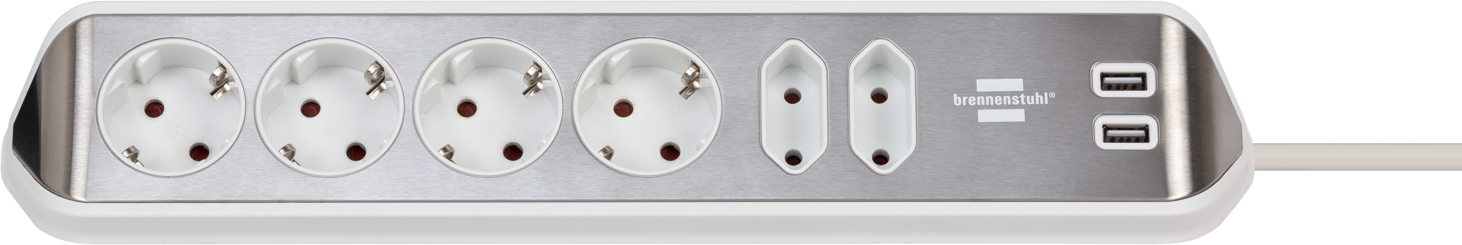brennenstuhl®estilo Ecksteckdosenleiste mit USB-Ladefunktion 6-fach 4x Schutzkontakt & 2x Euro silber/weiß