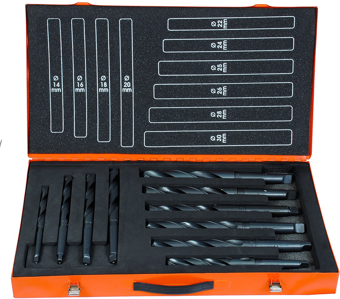 DIN 345 Bohrer in Stahlblechkoffer Ø 14-16-18-20-22-24-25-26-28-30 mm 10teilig