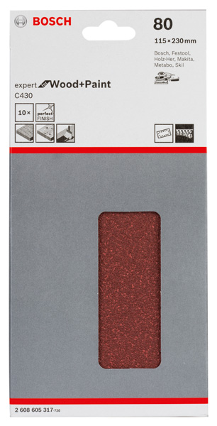 Schleifblatt C430, 115 x 230 mm, 80, 14 Löcher, 10er-Pack