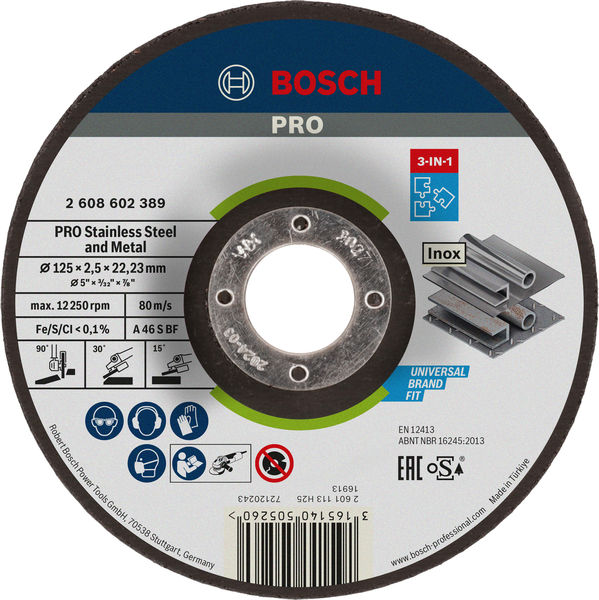 PRO Stainless Steel and Metal 3-in-1 Disc, 125 x 2,5 x 22,23 mm
