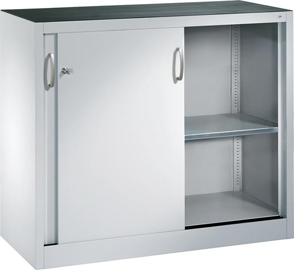 Schiebetürenschrank B1200xT400xH1000 mm RAL 7035, 2 Fachböden CP
