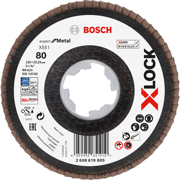 X-LOCK-Fächerschleifscheibe X551, Expert for Metal, K: 80, Scheibend.: 125 mm