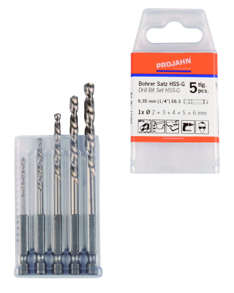 HSS-G Bohrer Satz 6-kant Schaft E6.3  5-tlg. (2, 3, 4, 5, 6 mm)