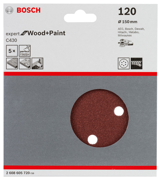 Schleifblatt C430, 150 mm, 120, 6 Löcher, Klett, 5er-Pack