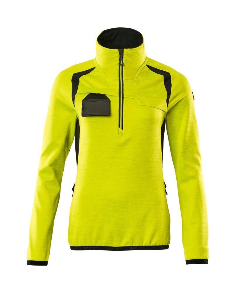 Fleecepullover mit kurzem Zipper, Damen Microfleecejacke Größe 2XL, hi-vis gelb/schwarz