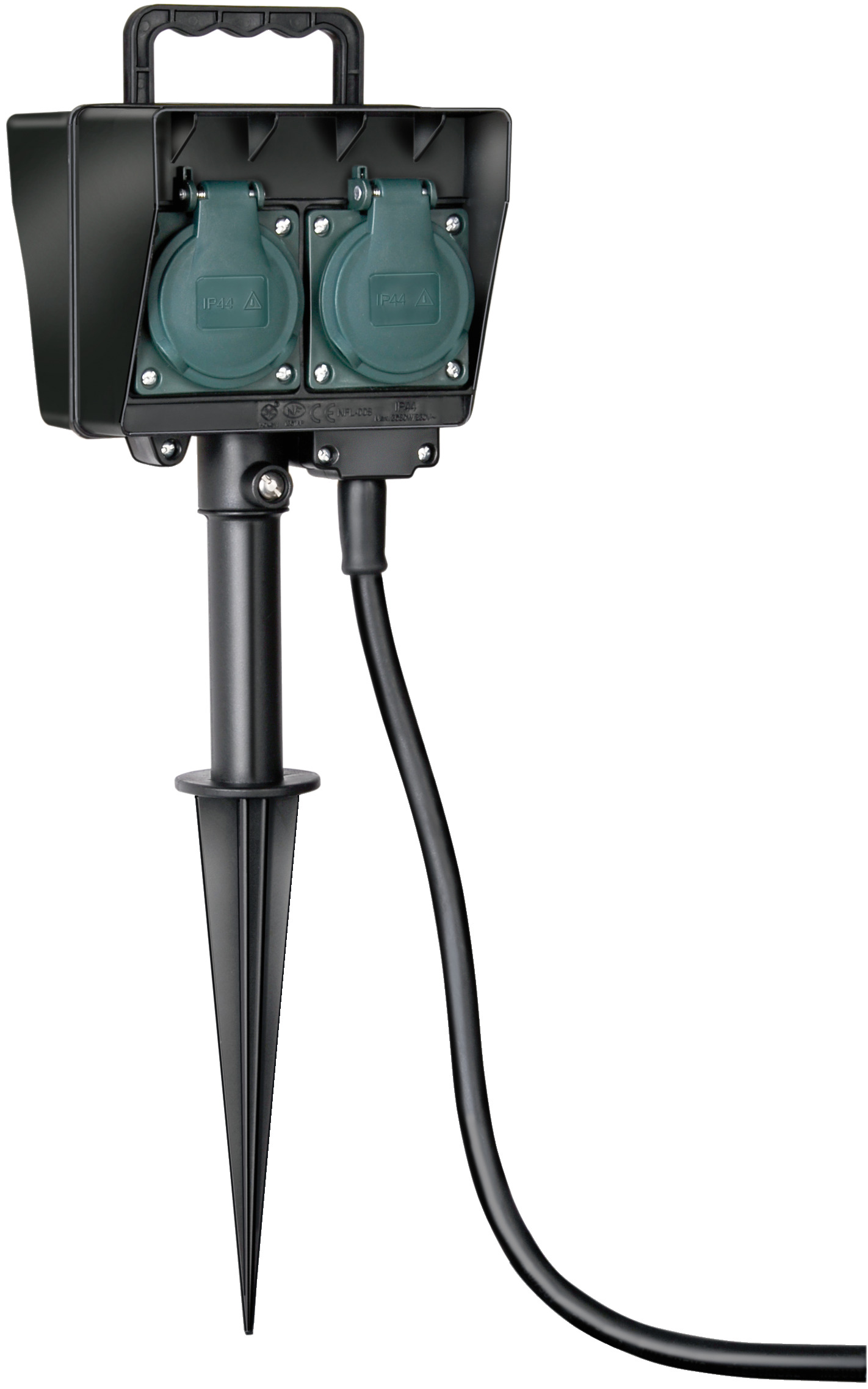 Gartensteckdose mit Erdspieß IP44 4-fach 10m H07RN-F 3G1,5