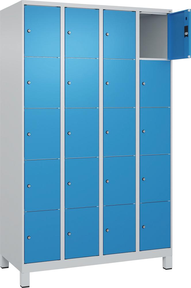 Fächerschrank mit Füßen B1200xT500xH1950 Korpus RAL 7035 LichtgrauTüren RAL 5012 Lichtblau