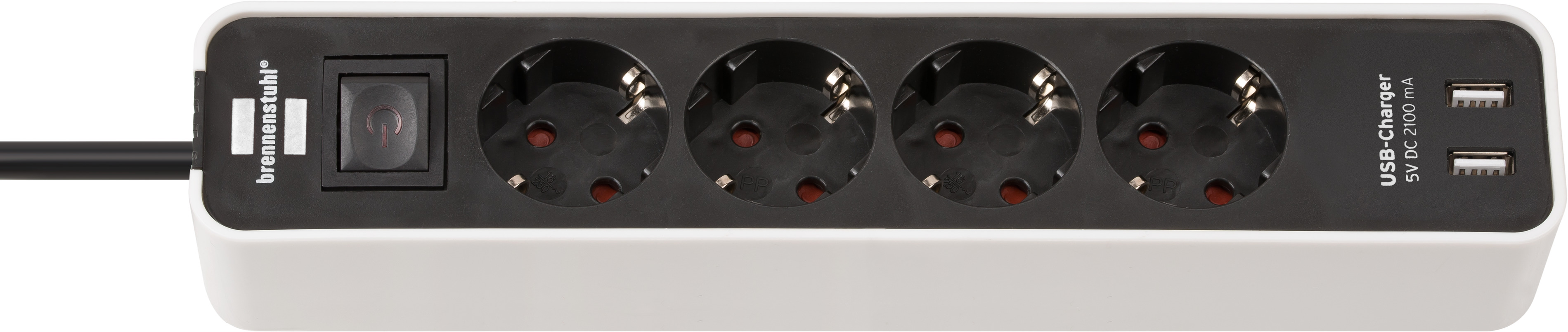 Ecolor Steckdosenleiste mit USB-Ladefunktion 4-fach weiß/schwarz 1,5m H05VV-F 3G1,5 mit Schalter
