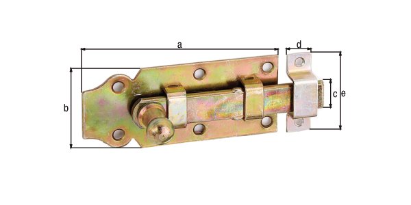 Türriegel, mit Knopf, gerade, mit Schlaufe, gelb verzinkt,Platte LxB100x44 mm