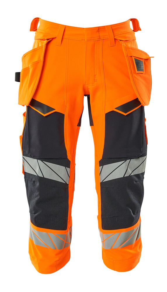 Dreiviertel-Hose, Hängetaschen, Stretch Dreiviertel-Hose Größe C44, hi-vis orange/schwarzblau