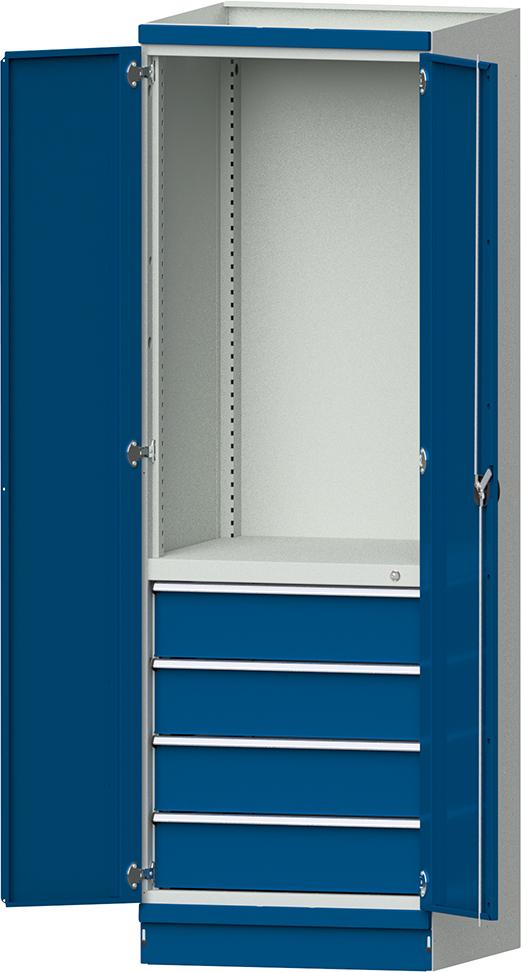 Modulschrank Modell 2409 B715xT720xH2200mm RAL 7035/5010 mit Türen 4 Schubladen
