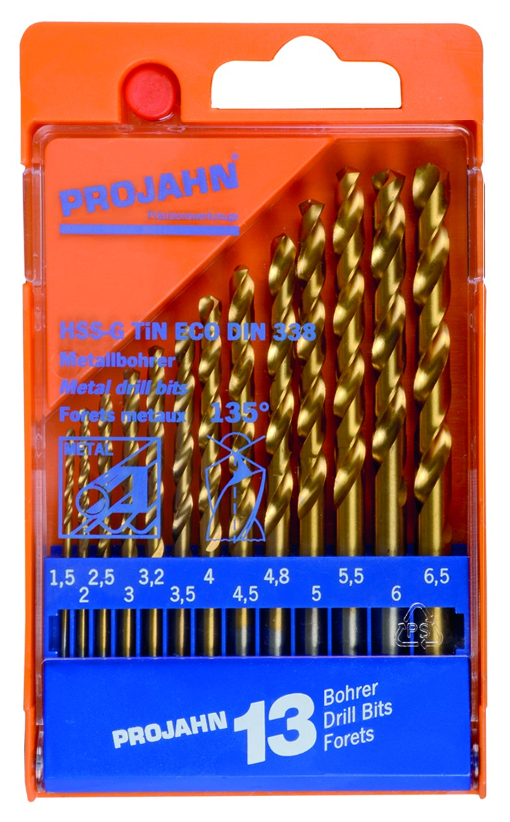 Kunststoffkassette HSS-G TiN ECO 13tlg 1,5-6,5/0,5 + 3,2 +4,8