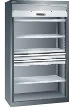 Rolladenschrank B1100xT641xH1950mm RAL 5012 4 Böden,2 Schubladen