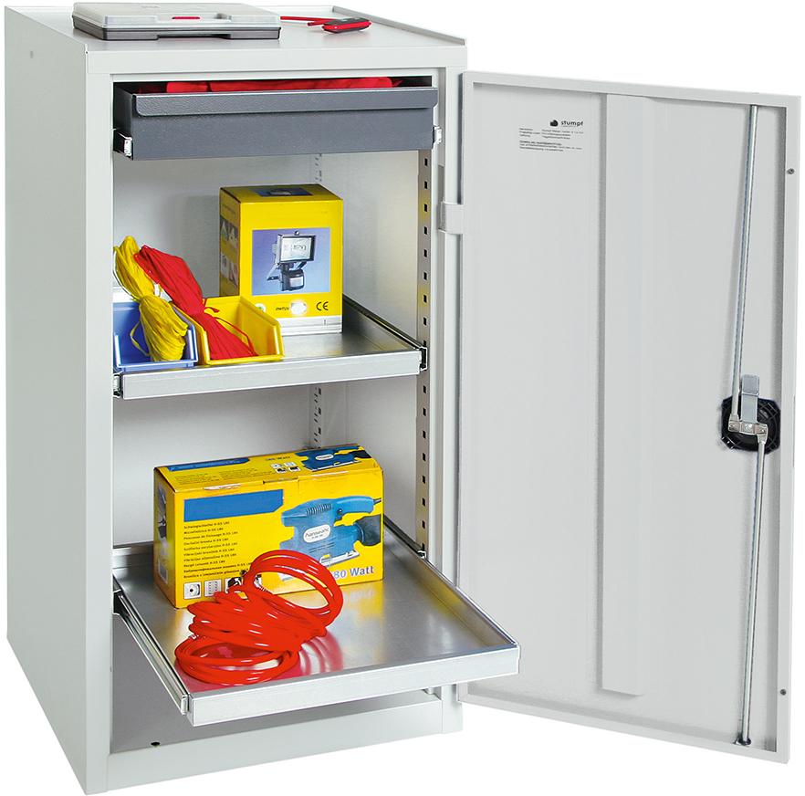 Beistellschrank B500xT500xH1000 mm RAL7035 1 Schublade, 2 Wannen