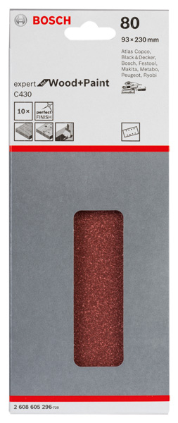 Schleifblatt C430, 93 x 230 mm, 80, 8 Löcher, gespannt, 10er-Pack