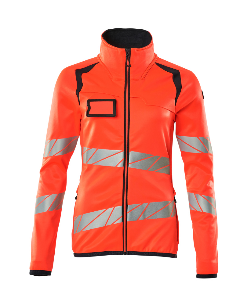 Fleecepullover mit Reißverschluss, Damen Microfleecejacke Multisafe Größe 2XL, Hi-vis rot/schwarzblau