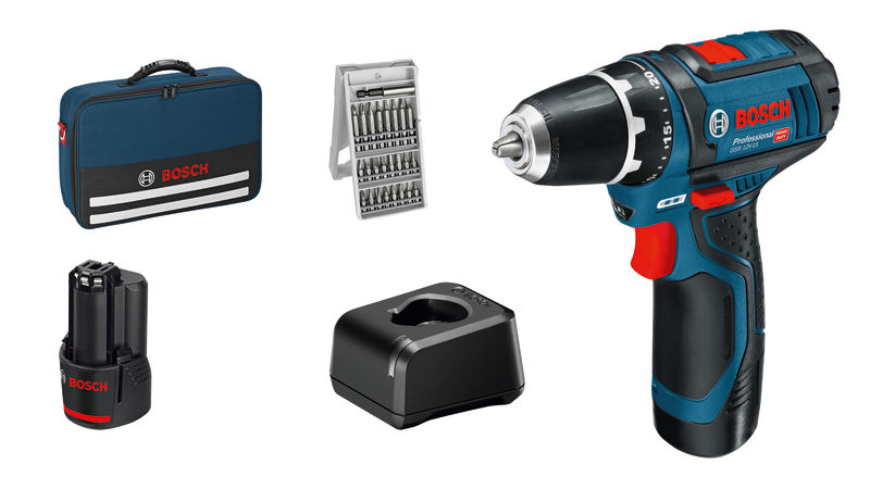 Akku-Bohrschrauber GSR 12V-15, 2 x Akku GBA 12V 2.0Ah, Bit-Set 25-tlg